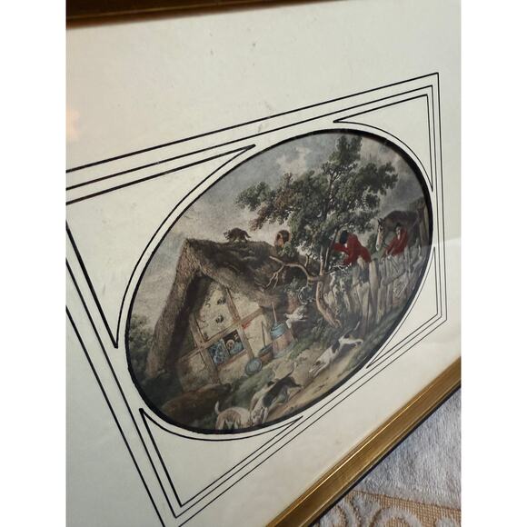 Pair 2 Vintage Antique George Morland Antique Fox Hunting Engravings - Picture 4 of 12